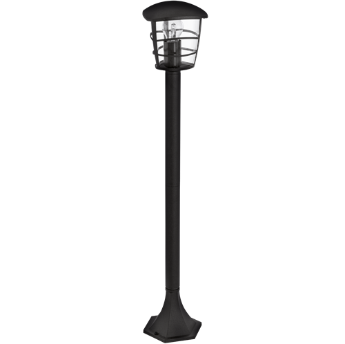 Aloria havelampe i Støbt Aluminium Sort med skærm i Klar Plastik, MAX 60W E27, Base Ø 17 cm,  diameter 17 cm, højde 94 cm.